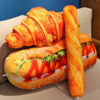 Realistic Bread Plush Pillow Set – Croissant, Baguette, Hot Dog – Sofa Decor Soft Comfort Food-Themed Cushions for Home & Birthday Gift