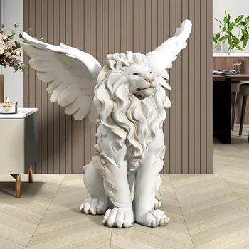 🦁✨ Majestic Winged Lion Floor Statue – Your Royal Room Guardian! 👑🪽
