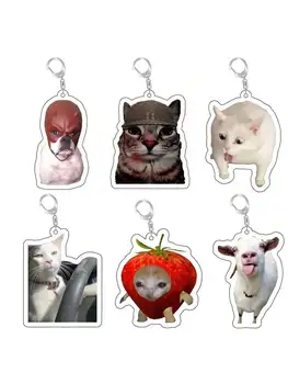 🍓😿 Strawberry Cat Meme Keychain – Soft Fruit, Sad Vibes ✨😭