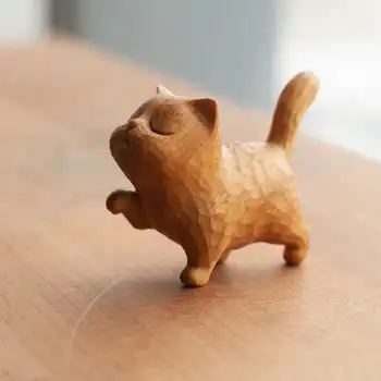 🌿 Mini Wooden Cat Statue – Proud Kitty in Pocket-Size! 🐾✨