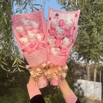 Cartoon Hello Kitty Plush Doll Toy Stuffed Animals Creative Bouquet